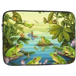 Veel kikkers zingen op de takken zomer vlinders meer water print laptophoes draagbare laptoptas mode laptoptas duurzame aktetas voor mannen vrouwen tas 13 inch