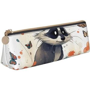 NTVOWPZO Lederen etui Grote Capaciteit Potlood Pouch Wasbeer en Vlinder Potlood Tas Pouch Met Rits Pen Houder voor Vrouwen