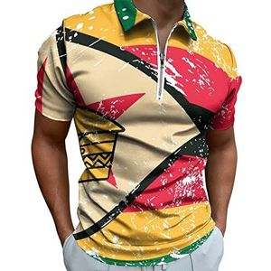 Zimbabwe Retro Vlag Half Zip-up Polo Shirts Voor Mannen Slim Fit Korte Mouw T-shirt Sneldrogende Golf Tops Tees 3XL