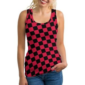 Rood Zwart Geruit Vrouwen Tank Top Mouwloos T-shirt Trui Vest Atletische Basic Shirts Zomer Gedrukt