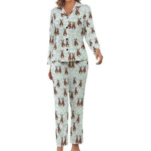 Konijnen en madeliefje bloem dames pyjama set bedrukte pyjama set nachtkleding pyjama loungewear sets XL