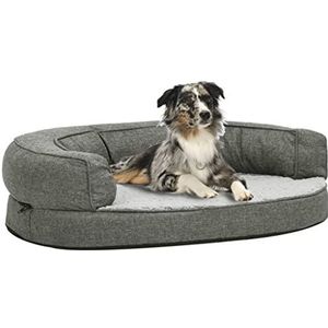 Hondenbed ergonomisch linnen-look 90x64 cm fleece grijs+ Materiaal: 100% polyester stof in linnen-look en fleece