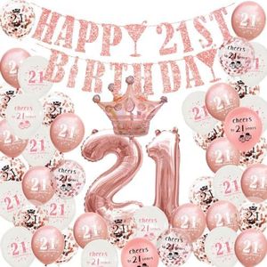 FeestmetJoep® 21 jaar verjaardag versiering - 21 Jaar Feest Verjaardag Versiering Set 52-delig - Happy Birthday Slinger & Ballonnen - Decoratie Man Vrouw - Rose goud en Wit