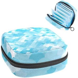 Opbergtas voor maandverband, menstruatiekit tas voor school, menstruatiecup zakje, maandverband organizertas, aquarel blauw visschaalpatroon