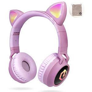 PowerLocus Buddy Draadloze On-Ear Koptelefoon voor Kinderen, Koptelefoons voor Telefoons, Tablets, PC, Lapton met Micro SD slot en 85db Limiet Gehoorbescherming (Roze)