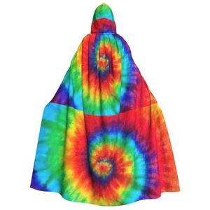 WURTON Tie Dye Hippies Hooded Mantel Voor Volwassenen, Carnaval Heks Cosplay Gewaad Kostuum, Carnaval Feestbenodigdheden, 190 cm