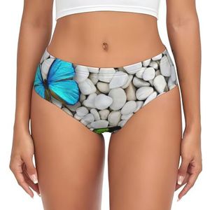 yagDAA Blauwe Vlinder Groene Vlinder En Steen Print Vrouwen Ondergoed Zachte Elastische Bikini Slips Knickers Dames Hipster Slipje Onderbroek, Zwart, XS