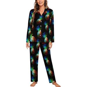 Galaxy Ananas pyjama met lange mouwen voor vrouwen, klassieke nachtkleding, nachtkleding, zachte pyjamasets
