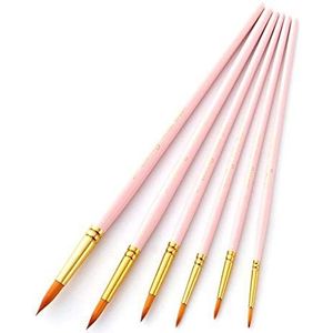 Alle penselen zijn handmatig gemaakt, Penselenset, 6 stuks, veelkleurige ronde punt(Pink)