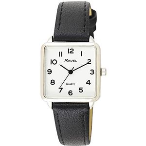 Ravel Dames klassiek vierkant dagelijks horloge met duidelijke nummers - Analoge Kwarts - R0139.02.2- zwart/zilverkleurig