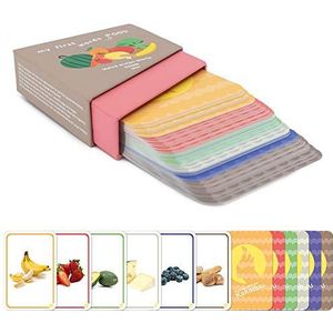 Het Montessori leerzame spel voor peuters vanaf 1 jaar door ""Kakaduu"": Mijn eerste woorden: Voedsel"". 50 kaarten met foto's van voedsel. Flash Cards voor taalontwikkeling.