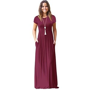 Vrouwen V-hals Split Jurk Vintage Casual Losse Korte Mouw Maxi Jurk met Zakken Boheemse Hippie Zomer Strand Kaftan Grote Maten Lange Zonnejurk voor Uitgaan Avond Feest Cocktail Bruiloft Feestkleding