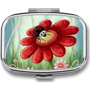 Lieveheersbeestje Bloem Pillendoos Pil Case Leuke Pil Organizer Pil Houder Geneeskunde Pil Organizer Pil Container Dagelijkse Pil Organizer Kleine Pillendoos Pil Case voor Portemonnee Pocket