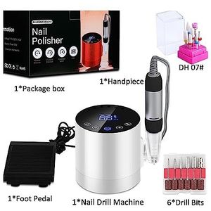 Nagelvijl elektrisch, 35000 RPM nagelboormachine, draagbare nagelboor met HD-display, professionele elektrische nagelvijlmanicuremachine met voetpedaal(White B)