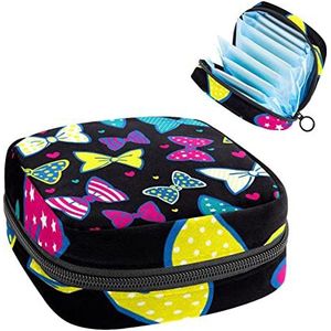 Maandverband Opbergtas,Draagbare maandverband Opbergzak,Kleurrijke blauwe roze strik Little Heart, Meerkleurig, 4.7x6.6x6.6 in/12x17x17 cm