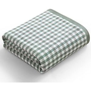 Pure Cotton Gauze Bath Towel Absorbent Strong Double Sided Simple Plaid Large Towel | 27x55 inches (Green)