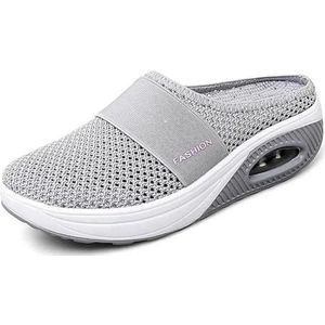 Ademende Mesh-slippers For Oudere Vrouwen Lichtgewicht Instappers Orthopedische Diabetische Sandalen Vrouwelijke Wedge-sneakerschoenen (Color : Light Gray, Size : 42)