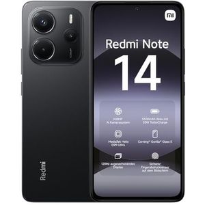 Xiaomi Redmi Note 14-smartphone, 8+256GB, zwart, 108MP AI-camerasysteem, 5500mAh-batterij, 120Hz oogverzorgingsdisplay, AI-functies (geen oplader inbegrepen), 2 jaar garantie