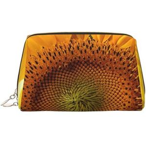 Gouden Geel Zonnebloem Make-up Tas Voor Vrouwen Cosmetische Tassen Lederen Reizen Make-up Case Organizer Waterdichte Make Up Pouch Open Platte Toilettas Draagbare Opbergtas voor Reizen, Goud, Eén maat