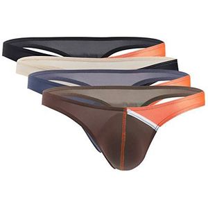 Panegy 4-Pack Heren Slip Thong G-String Sexy Laagbouw Tanga Ultra Thin Ice Silk Onderbroek