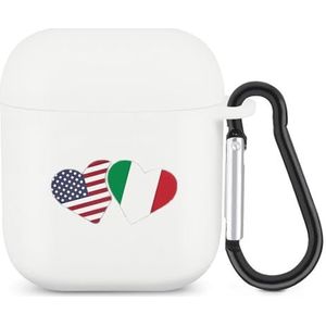 Italië Amerikaanse vlag hart Italiaanse Amerikaanse liefde schattig hoesje voor AirPods 2 & 1 schokbestendige beschermende hoofdtelefoon gevallen cover met sleutelhanger voor mannen vrouwen
