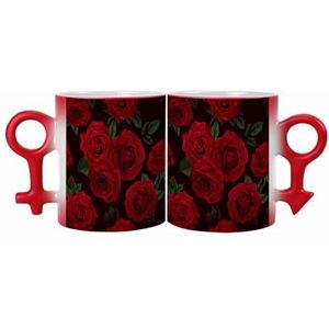 ducanll Cartoon Romantische Rose Liefde Couple-Expresso Cup Koffie Glazen Set van 2-Womens Gifts-Zuster Geschenken, Valentijnsdag Geschenken Leraar Geschenken Witte Olifant Geschenken voor Volwassenen