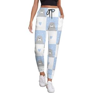 Leuke Zeehonden Geruite Patroon Joggingbroek Voor Vrouwen Hoge Taille Joggers Casual Lounge Broek Met Zakken Voor Workout Running