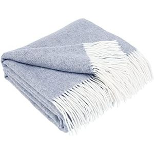 LYHome Kasjmier Deken met Merino Wollen - Blanket Wol voor op de Bank Sofa & Bed, Plaid Cashmere en Merinowol, Plaids Grote Zachte, Warme Natuur Dekens (140 x 200 cm | Blauw met Wit Visgraat)