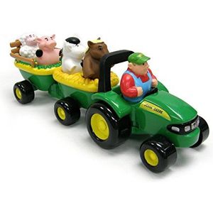 John Deere 34908 hooiwagen met dierengeluiden, speelgoedhanger met boer en 4 dieren om te spelen voor binnen en buiten, speelgoed voor jongens, cadeaus voor peuters, voor kinderen vanaf 18 maanden