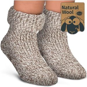 Piarini ABS-antislipsokken voor kinderen, 1 paar, wollen sokken, wintersokken, Noorse sokken met badstof aan de binnenkant, bruin gemêleerd, 23-26 EU