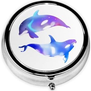 Ronde pillendoos Orca orka - 3 compartimenten geneeskunde pillenetui, waterdicht, zak pillenorganisator, draagbaar, voor zak of portemonnee pillendozen