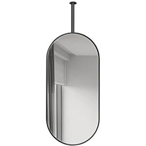 Ovale spiegel met op het plafond gemonteerde giek Aanpasbaar |Woonkamer Entree Decoratieve Spiegel, Met HD Glas |Badkamer Plafond Hangspiegel - Zwart (Size : 50cmx70cm)