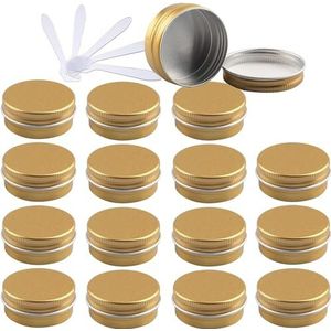 cosmetische potten 48 PC 10 ml Blauwe Lege Ronde Aluminium Blikken met Schroefdeksels Opslag Potten Cosmetica Containers Potten met 6 Spatel(Gold,15ml)