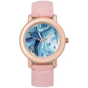 Marmer Art Schilderen Blauw Poeder Horloges Voor Vrouwen Mode Sport Horloge Vrouwen Lederen Horloge