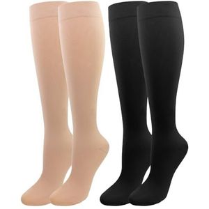 2 Paar Medische Compressiekousen Dames & Herren 20-30 mmHg Klasse 2 | Gesloten Teen | Gegradueerde Steun | Steunkousen tegen Spataderen, Oedeem, Reizen (Zwart+Beige, S)