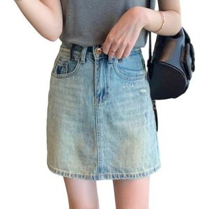 Womens Gevoerde Mini Jean Rok Hoge Taille Sexy Trendy Y2k Kleding Casual Baggy Denim Rok Met Zakken,Blauw,L