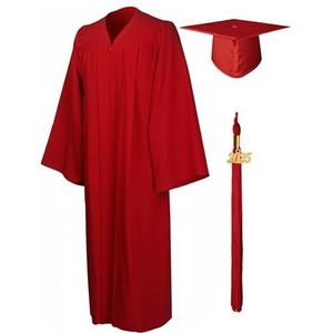 GraduationMall Afstudeerjurk en Pet 2025 Kwastje Jaar Bedel voor Volwassenen Universiteit Middelbare Kleding Kostuum Uniseks M(5'6""-5'8"") Rood