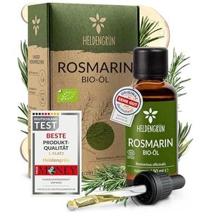 Heldengrün® Biologische rozemarijnolie, 50 ml, hoge dosering, stimuleert haargroei, haarolie bij haaruitval, 100% natuurlijke - rozemarijnolie