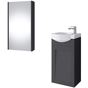 Planetmöbel Wastafelonderkast keramische wastafel spiegelkast gasten toilet badkamermeubel set 40cm mat (antraciet mat)