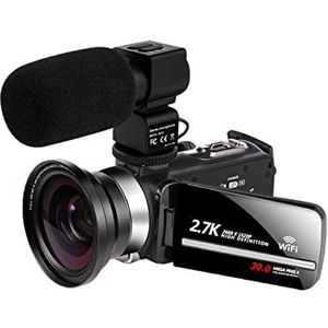 Videocamera, Video Camera Camcorder WIFI 2.7 K VLOGGING CAMCORDER for VLOG OPNAME VLOGGING CAMERA MET TOUCH-scherm 3 0MP 16X Digitale zoomfabriek(16GB SD Card,DV02 Lens Mic)