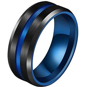 HMOOY 8MM Mens Tungsten Ring, Tungsten Carbide Mens Wedding Band Blue Center Groove Matte Brushed Tungsten Ring voor Mannen Belofte Ringen voor Hem Maat 6-13 (Zwart-blauw, 8)