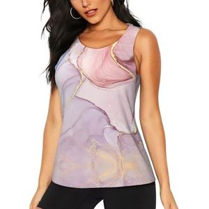 PPHGUT Paars En Goud Marmeren Print Vrouwen Zomer Tank Tops Atletische Vakantie Running Wandelen Outdoor Fitness Camping, Zwart, S