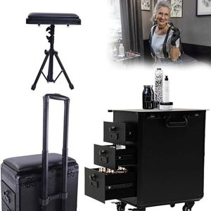 Tattoo Werkstation Met 3 La-des En Combinatieslot, Mobiele Make-up Artist Koffer Met Verstelbare Handgreep En Wielen, Salon Opbergbox Voor Professioneel Gebruik