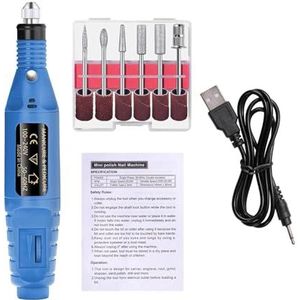 Nagelschuurmachine Set Elektrische nagelboormachine Slijpapparatuur Frees for manicure pedicure Sterke polijstgereedschappen(Blue)
