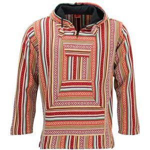 LOUDelephant Baja hoodie voor dames en heren, katoen, canvas, festivaljack, boho hippie hoodie met ritssluiting, kangoeroezakken, etnische handgemaakte fleece gevoerde top, Bloedsinaasappel, L