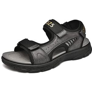 EKsma Heren sandalen heren outdoor wandelsandalen lichtgewicht trail sport sandalen zomer lederen open teen strand sandaal, Grijs, 40 EU