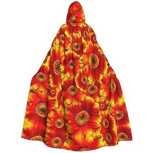 Womens Mens volledige lengte carnaval cape met capuchon cosplay kostuums mantel, 185 cm oranje zonnebloem