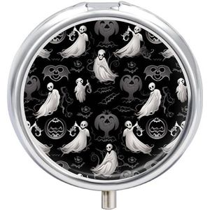 Halloween Goth Pillendoos Mini Pillendoosje Pocket Pil Case voor Mannen Reizen Pillendoos Leuke Pil Organizer 3 Compartiment Geneeskunde Pil Organizer Pil Container Pillenhouder
