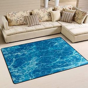 Vloerkleed 100 x 150 cm, blauw marmeren textuur vloerkleed pluche kantoormatten antislip flanellen mat tapijt, voor slaapkamer, strand