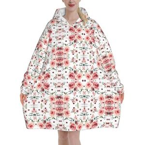 Bloeiende roos bloemen vrouwen sherpa sweatshirt deken verlengen warme gezellige oversized draagbare zak hoodie volwassenen